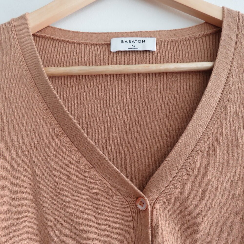 ARITZIA BABATON Georgia Cropped Wool Blend Cardigan in Camel Tan - Size XS - Picture 7 of 15